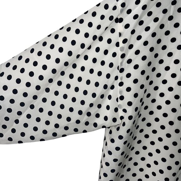 Adrianna Papell Vintage Womens Cardigan Size Medium White Black Polka Dot Silk - Picture 7 of 10